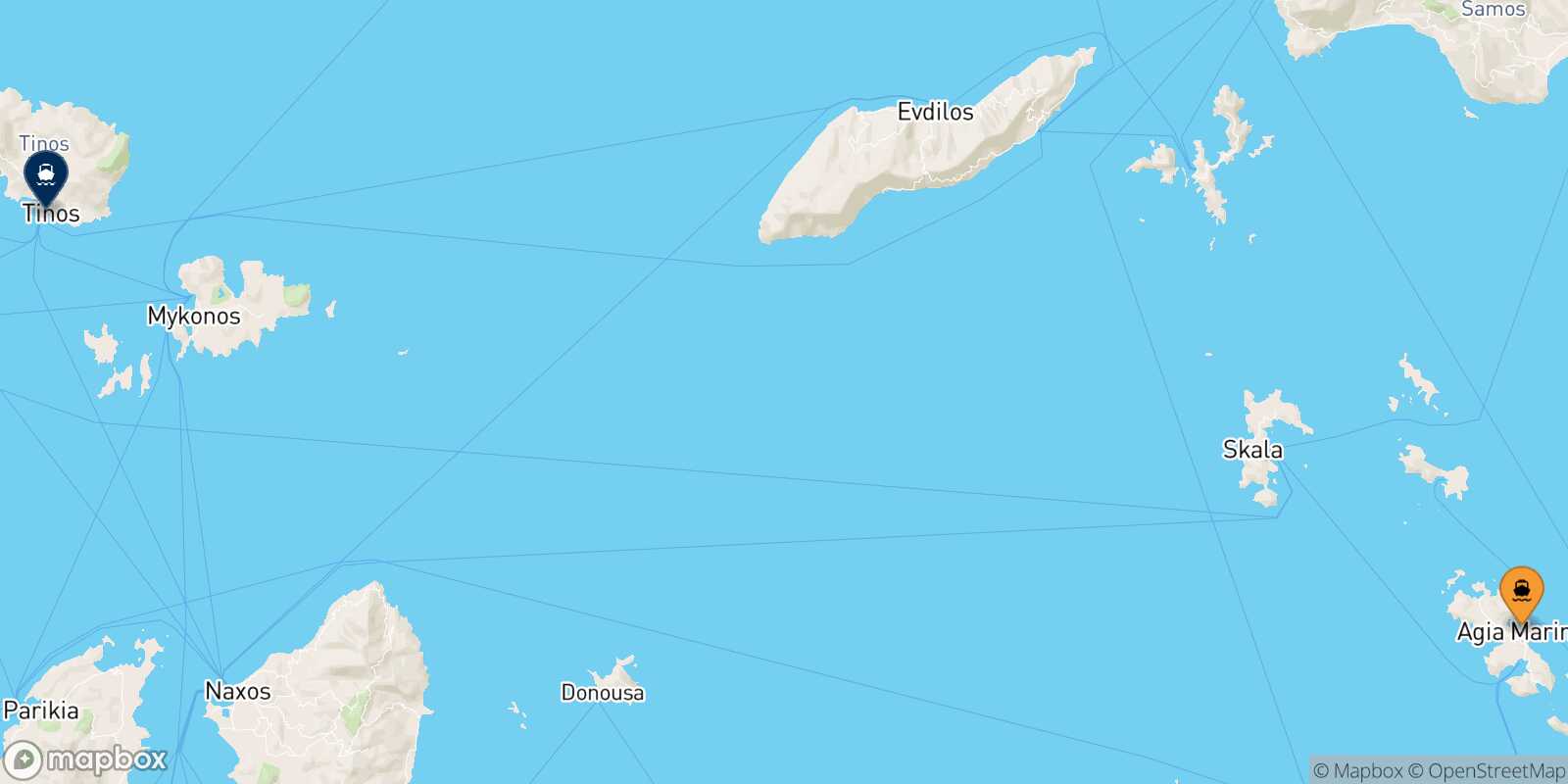 Mapa de la ruta Leros Tinos