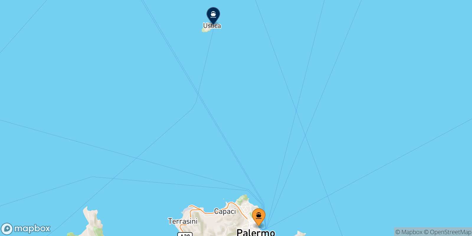 Mapa de la ruta Palermo Ustica