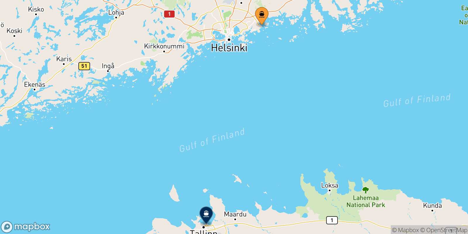 Mapa de la ruta Helsinki Tallin