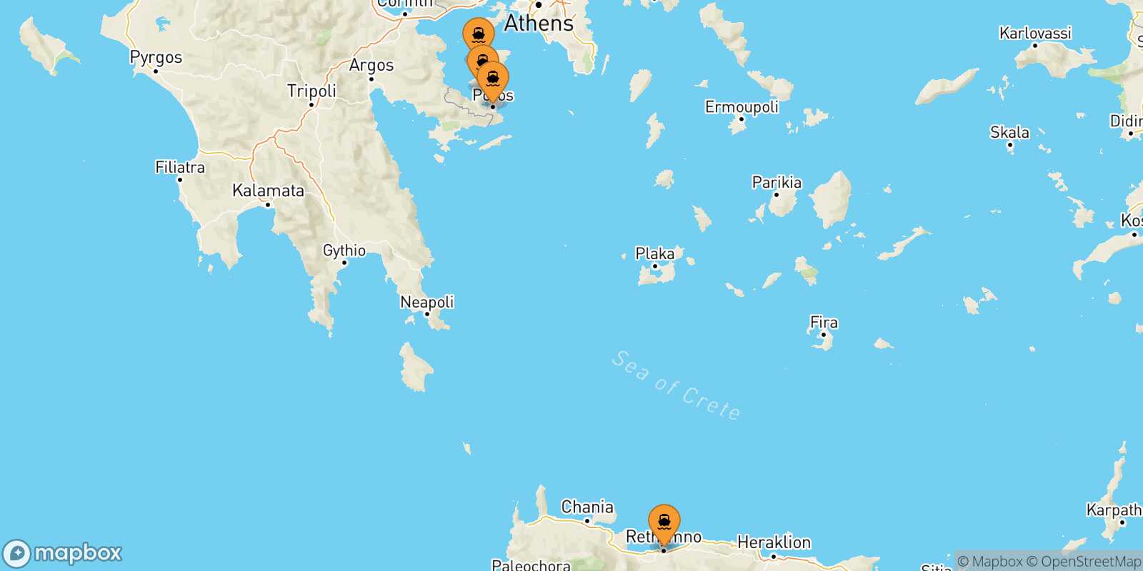 Mapa de los puertos conectados con  Aegina