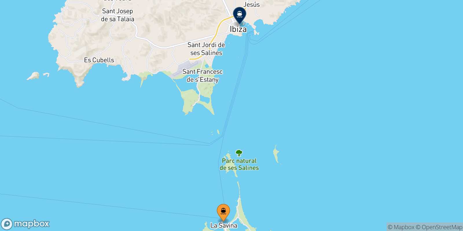 Mapa de la ruta Formentera Ibiza