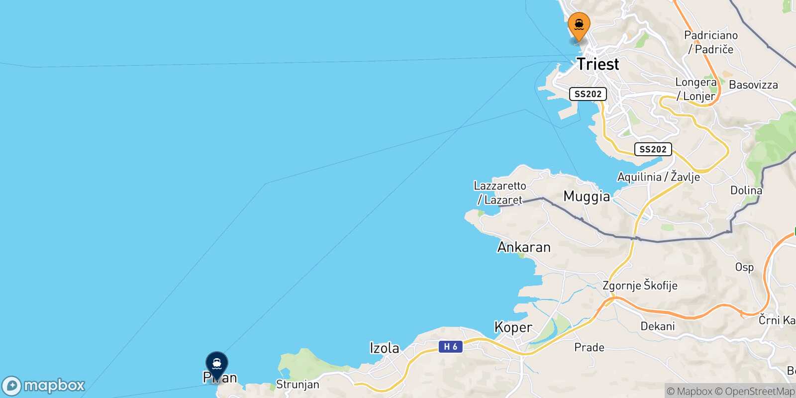 Mapa de la ruta Trieste Piran