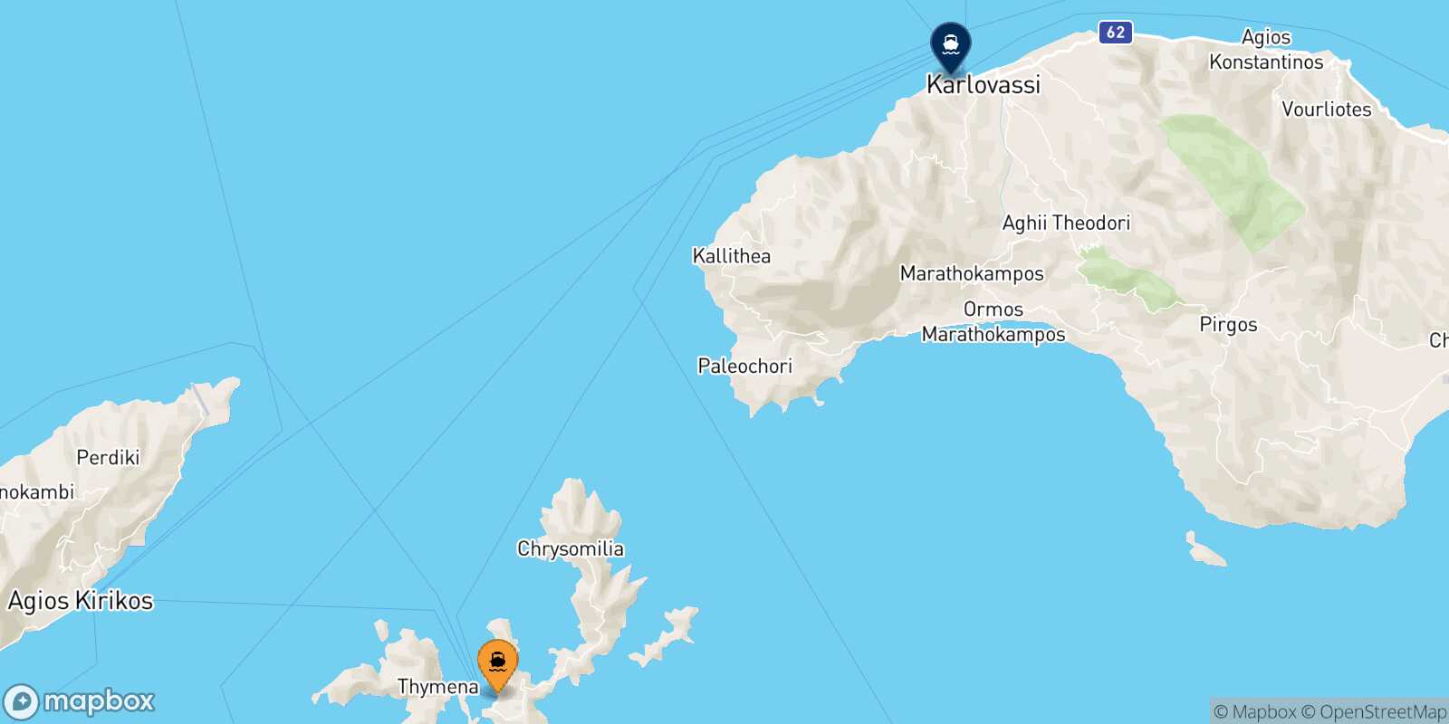 Mapa de la ruta Fourni Karlovassi (Samos)