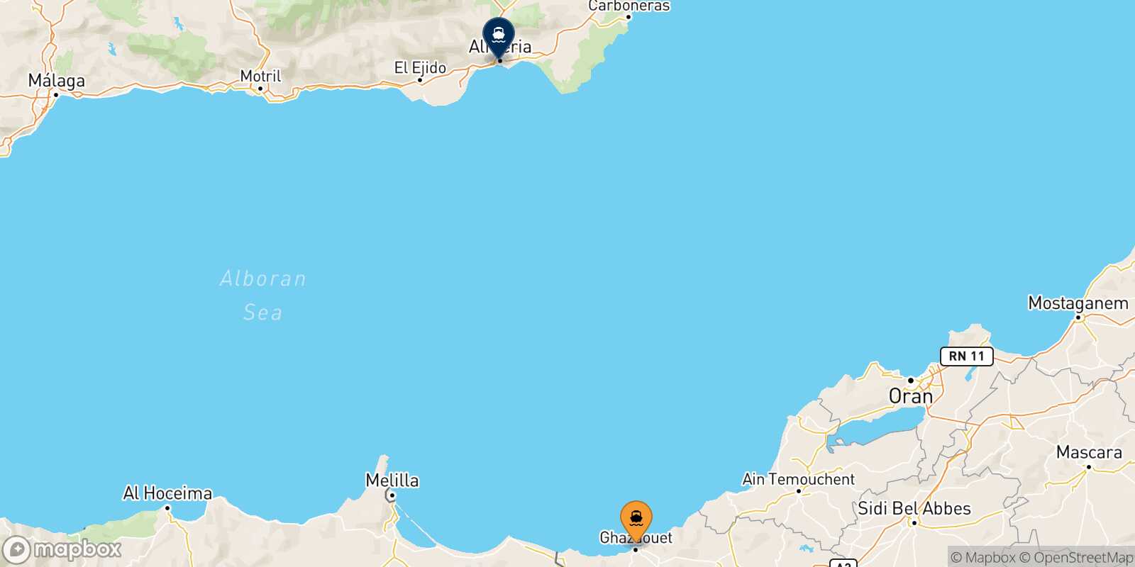 Mapa de la ruta Ghazaouet Almería
