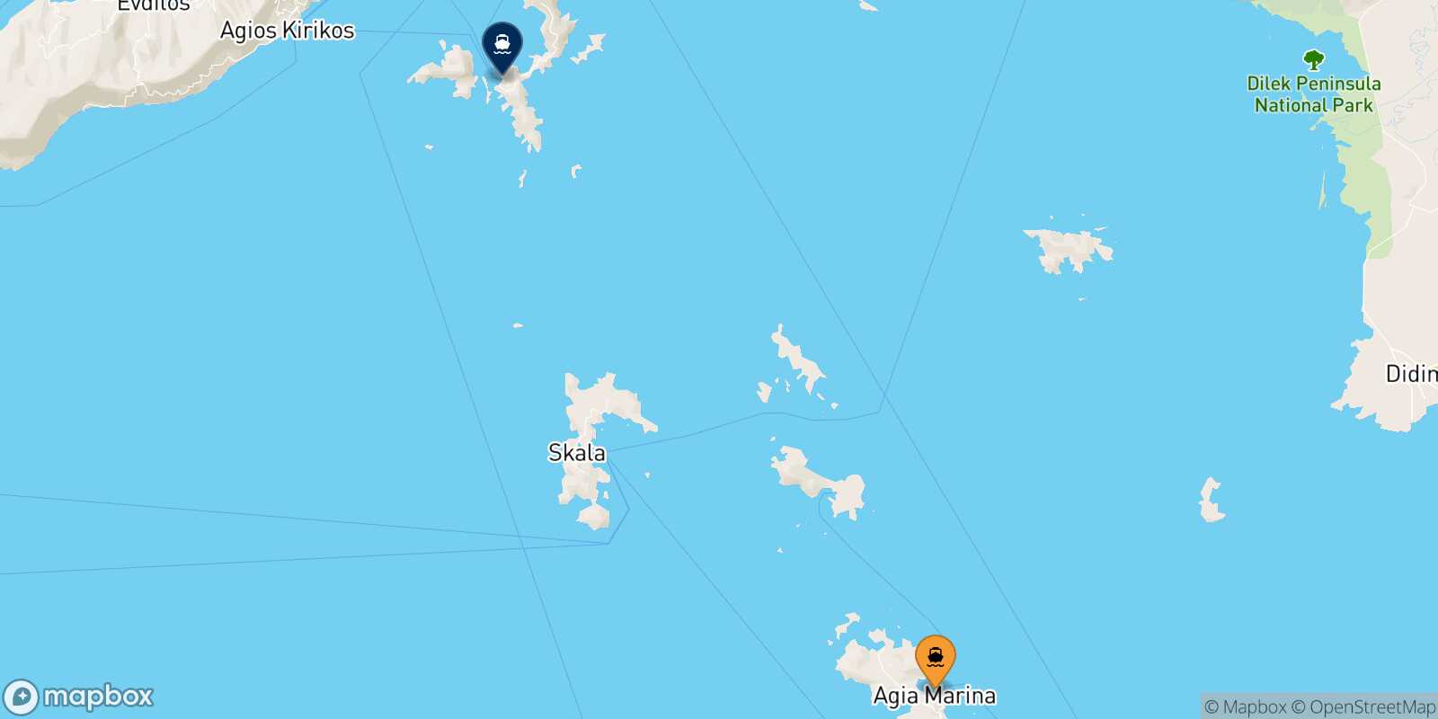 Mapa de la ruta Leros Fourni