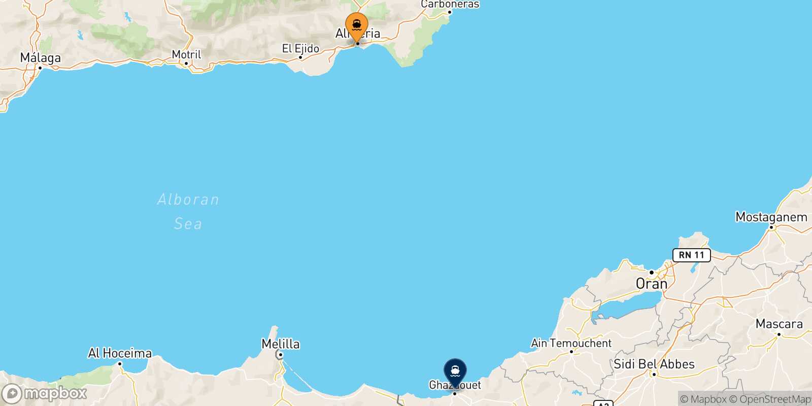 Mapa de la ruta Almería Ghazaouet