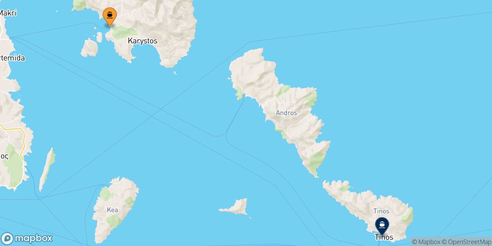 Mapa de la ruta Marmari Tinos