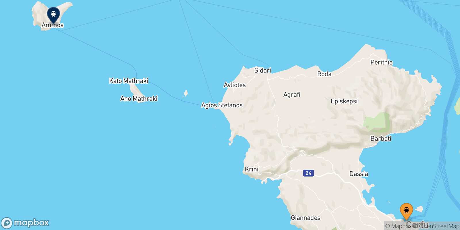 Mapa de la ruta Corfu Ozoni