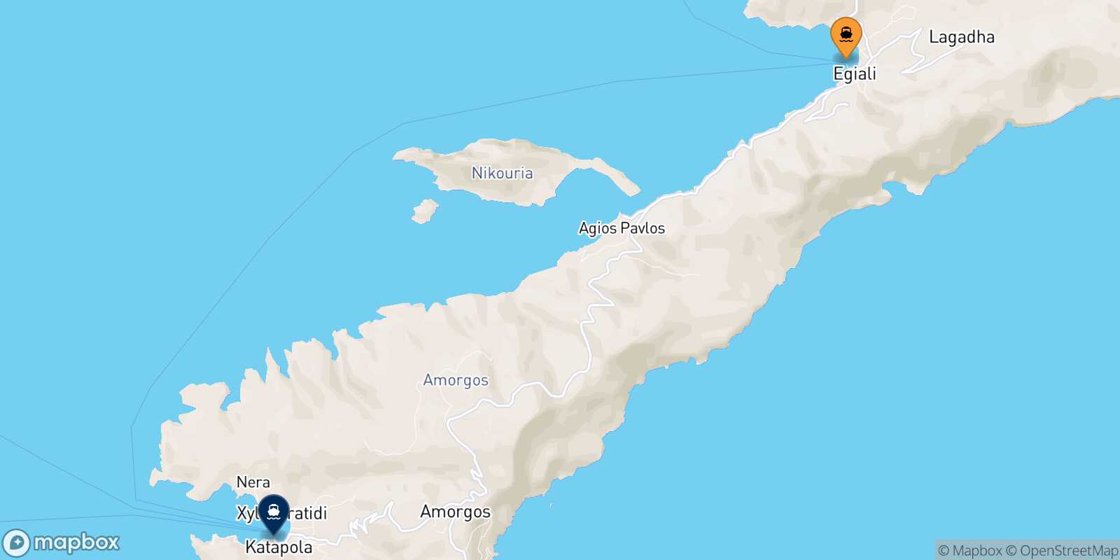 Mapa de la ruta Aegiali (Amorgos) Katapola (Amorgos)