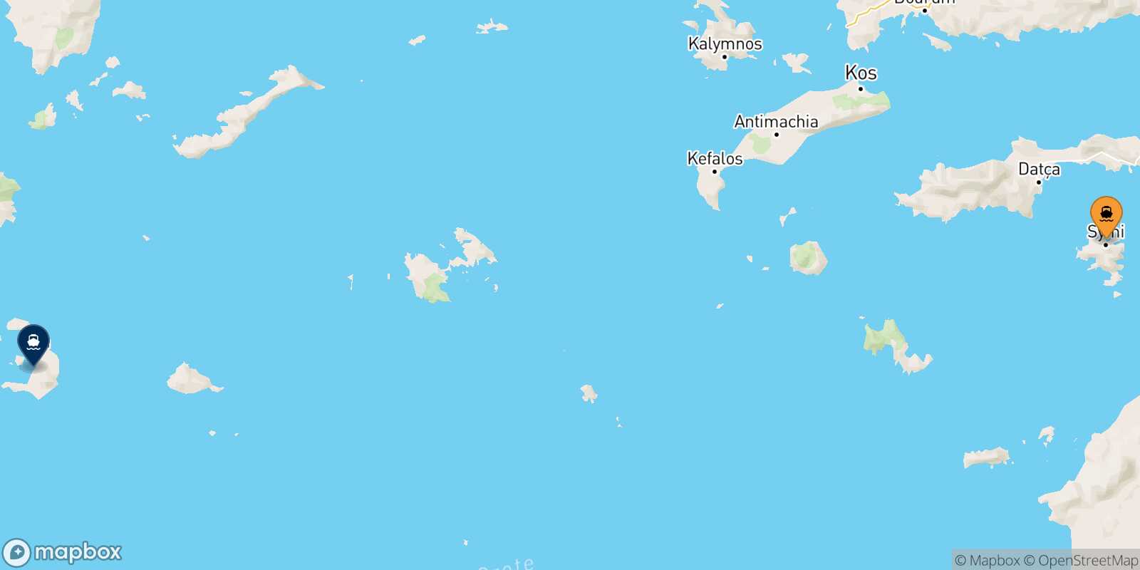 Mapa de la ruta Symi Santorini