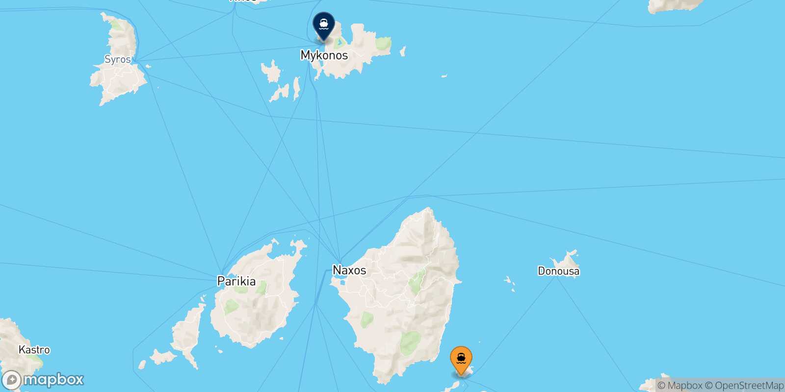 Mapa de la ruta Koufonissi Mykonos