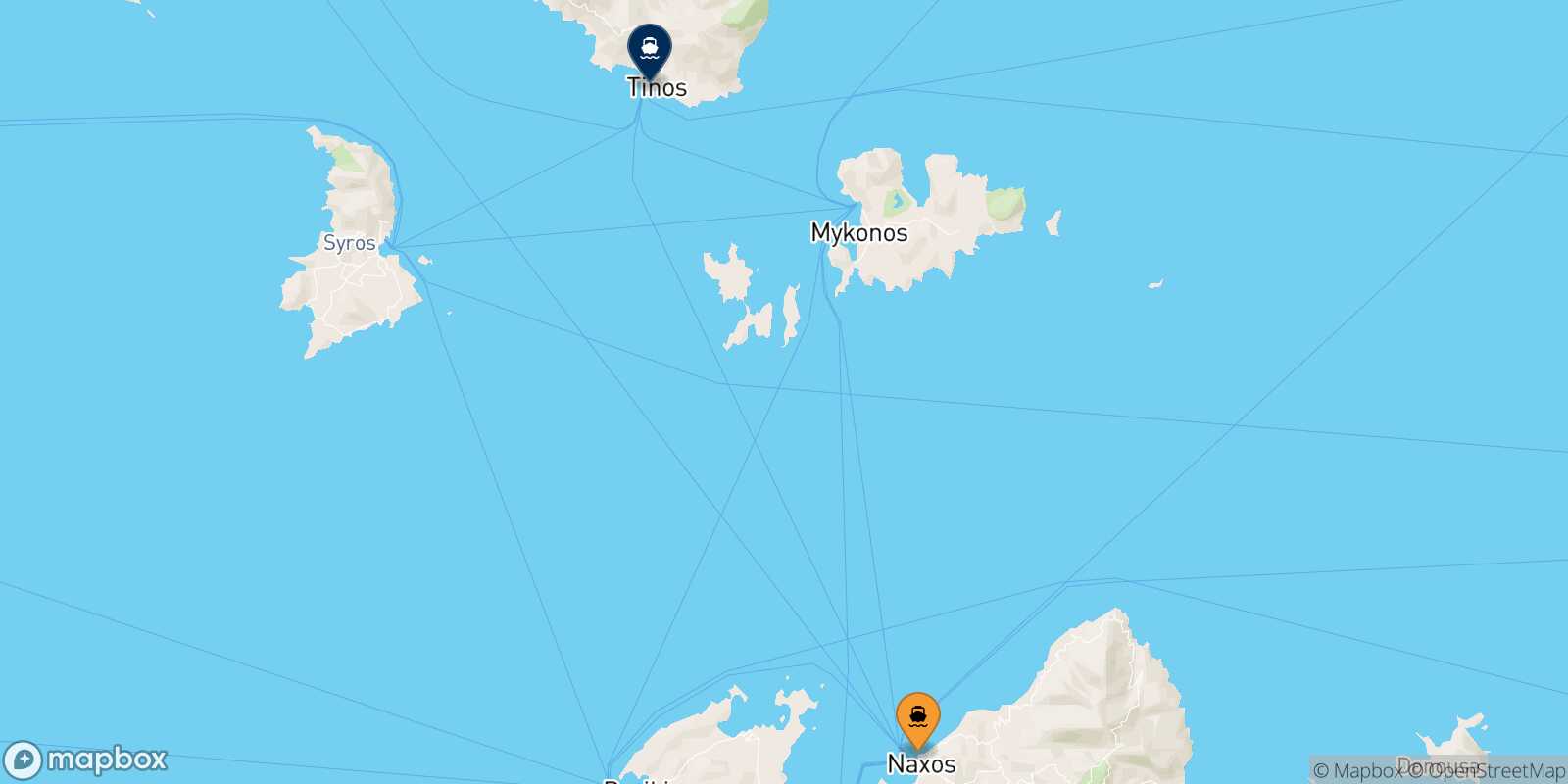 Mapa de la ruta Naxos Tinos