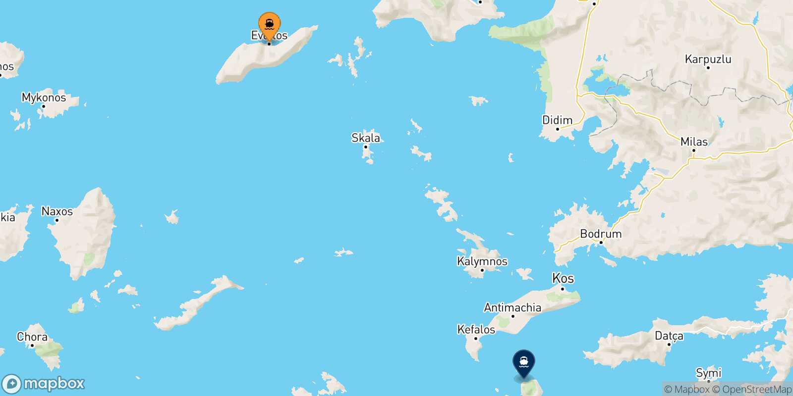 Mapa de la ruta Evdilos (Ikaria) Nisyros