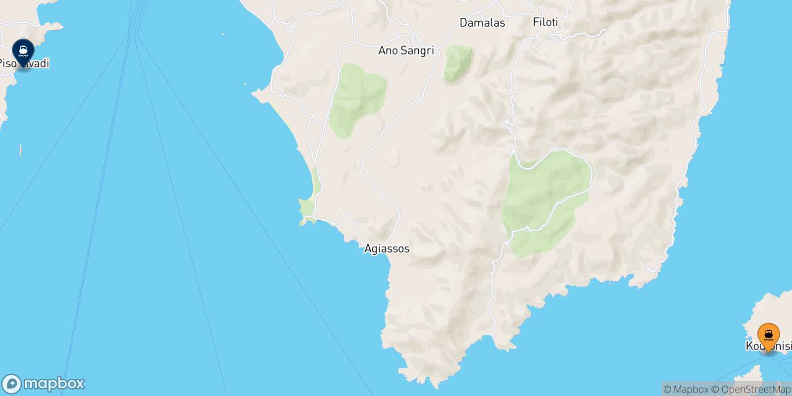 Mapa de la ruta Koufonissi Piso Livadi (Paros)