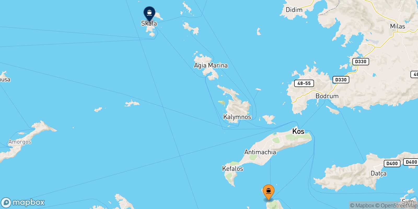 Mapa de la ruta Nisyros Patmos