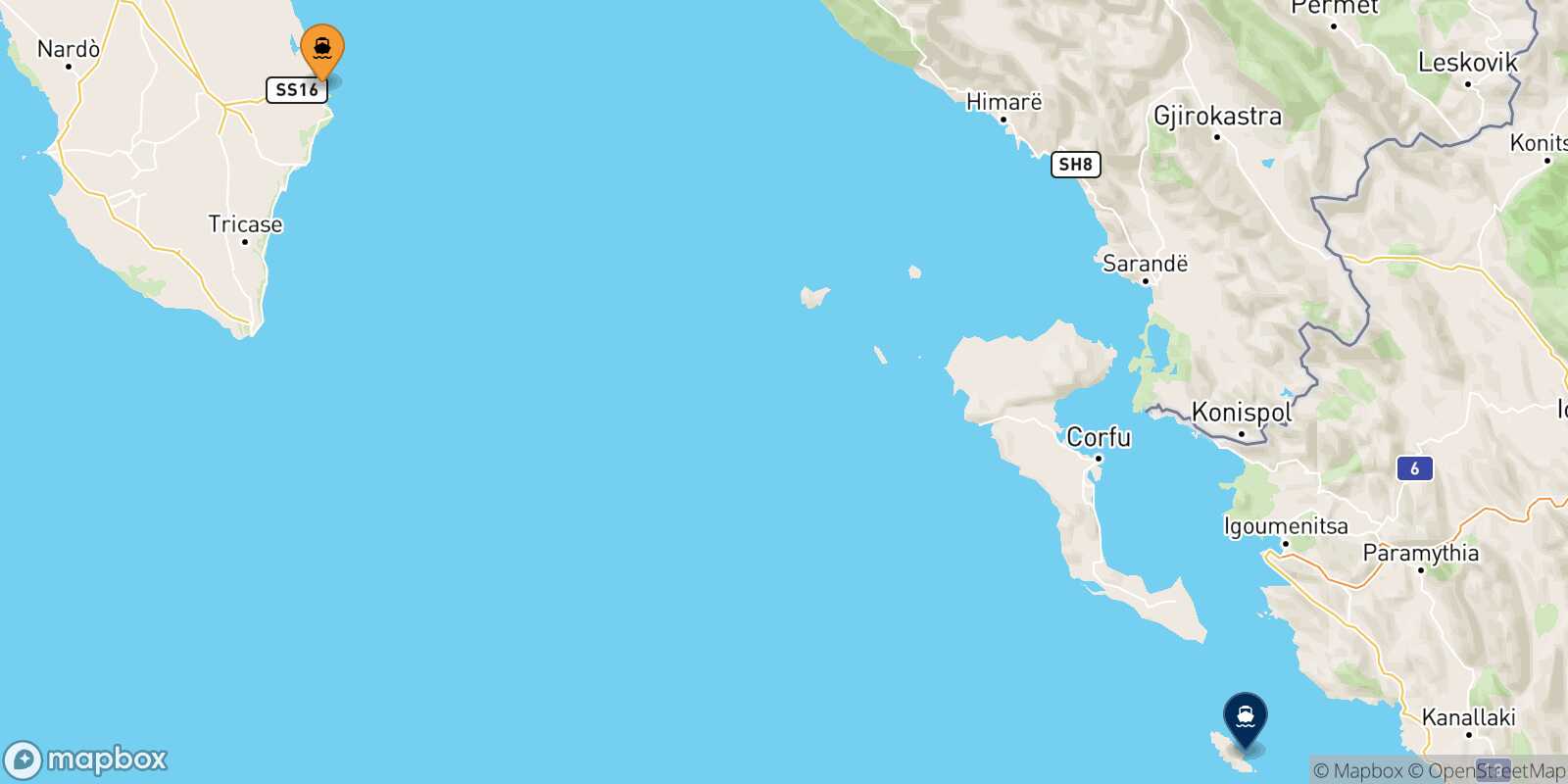 Mapa de la ruta Otranto Paxos