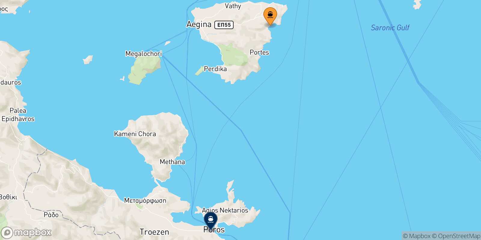 Mapa de la ruta Agia Marina (Aegina) Hydra