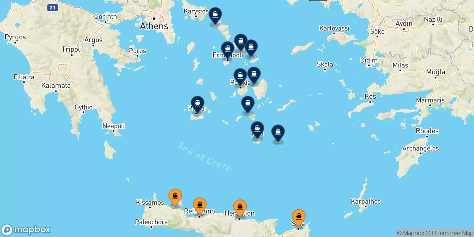 Ferries de Creta a Las Cicladas