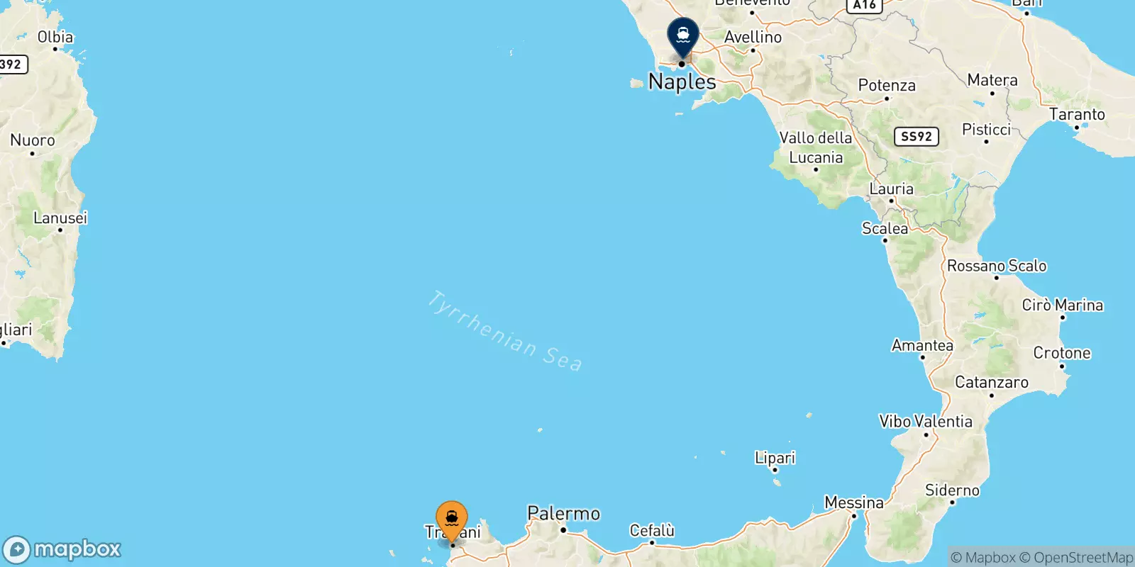 Ferries de Trapani a Nápoles Beverello