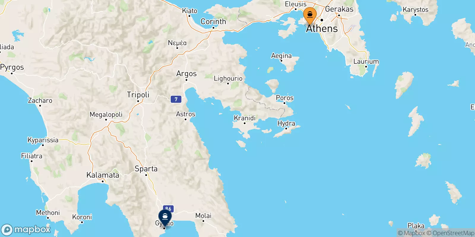 Ferries de El Pireo a Gythio